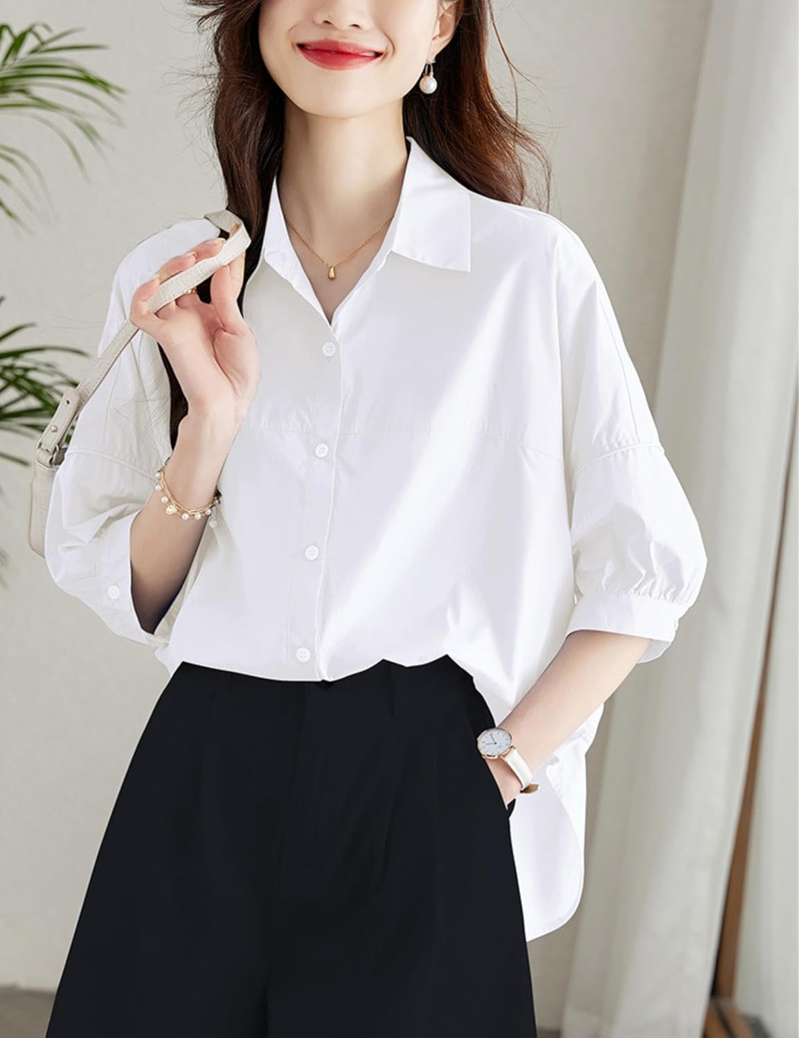 Dilonela Button Down Shirt Casual Collar Loose Tops