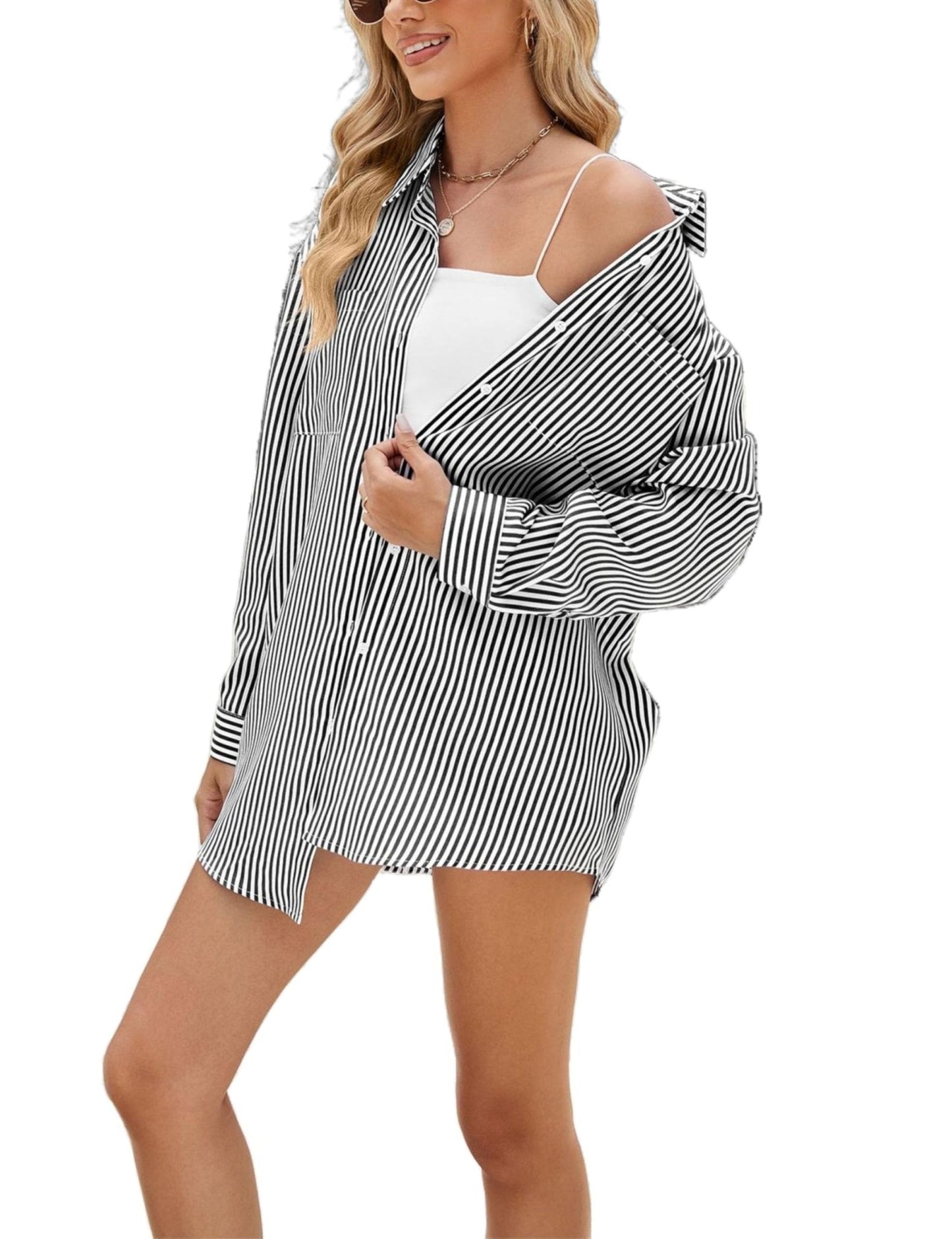 Unilexi Womens Casual Lapel Striped Button Down Shirt