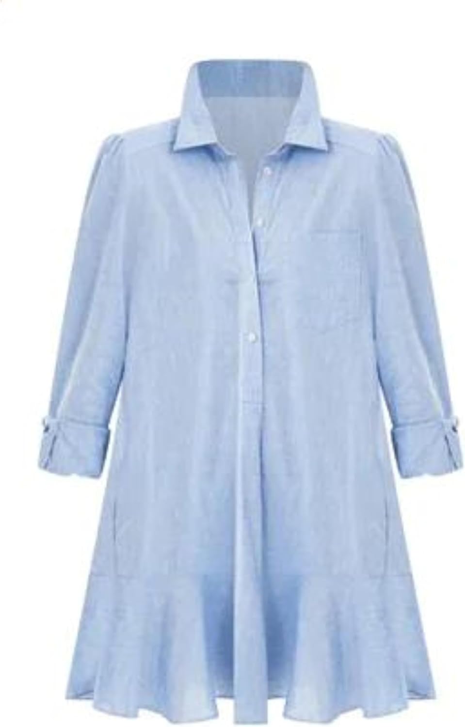 Hailling Trendy Collared Long Sleeve Ruffle Hem Tops