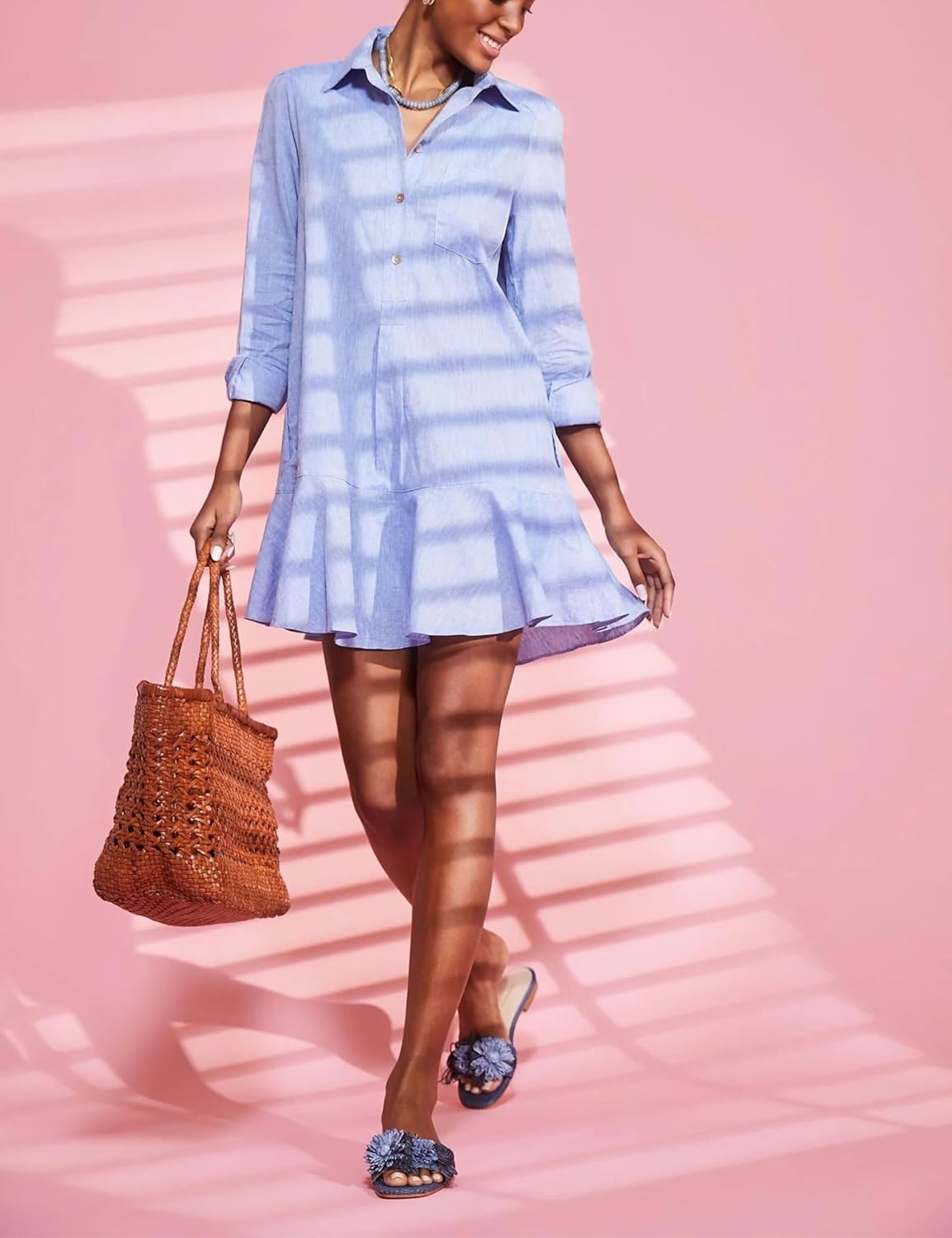 Hailling Trendy Collared Long Sleeve Ruffle Hem Tops