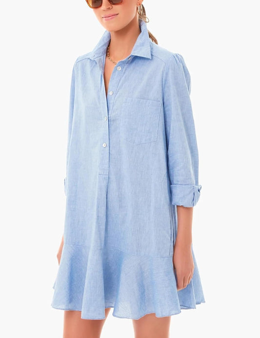 Hailling Trendy Collared Long Sleeve Ruffle Hem Tops