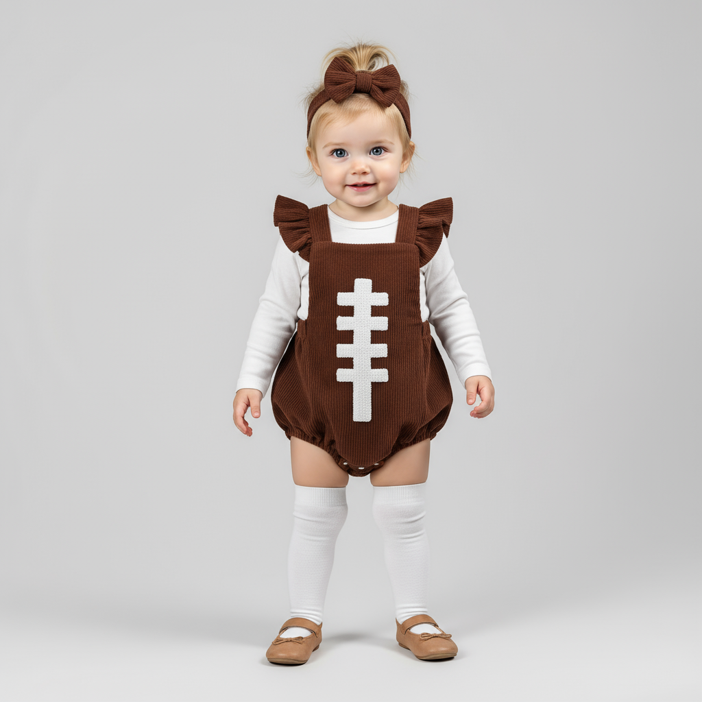 Football Embroidery Bodysuit Set