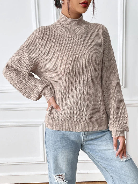 Elaine Semi High Neck Pullover Sweater with Mixed Colors