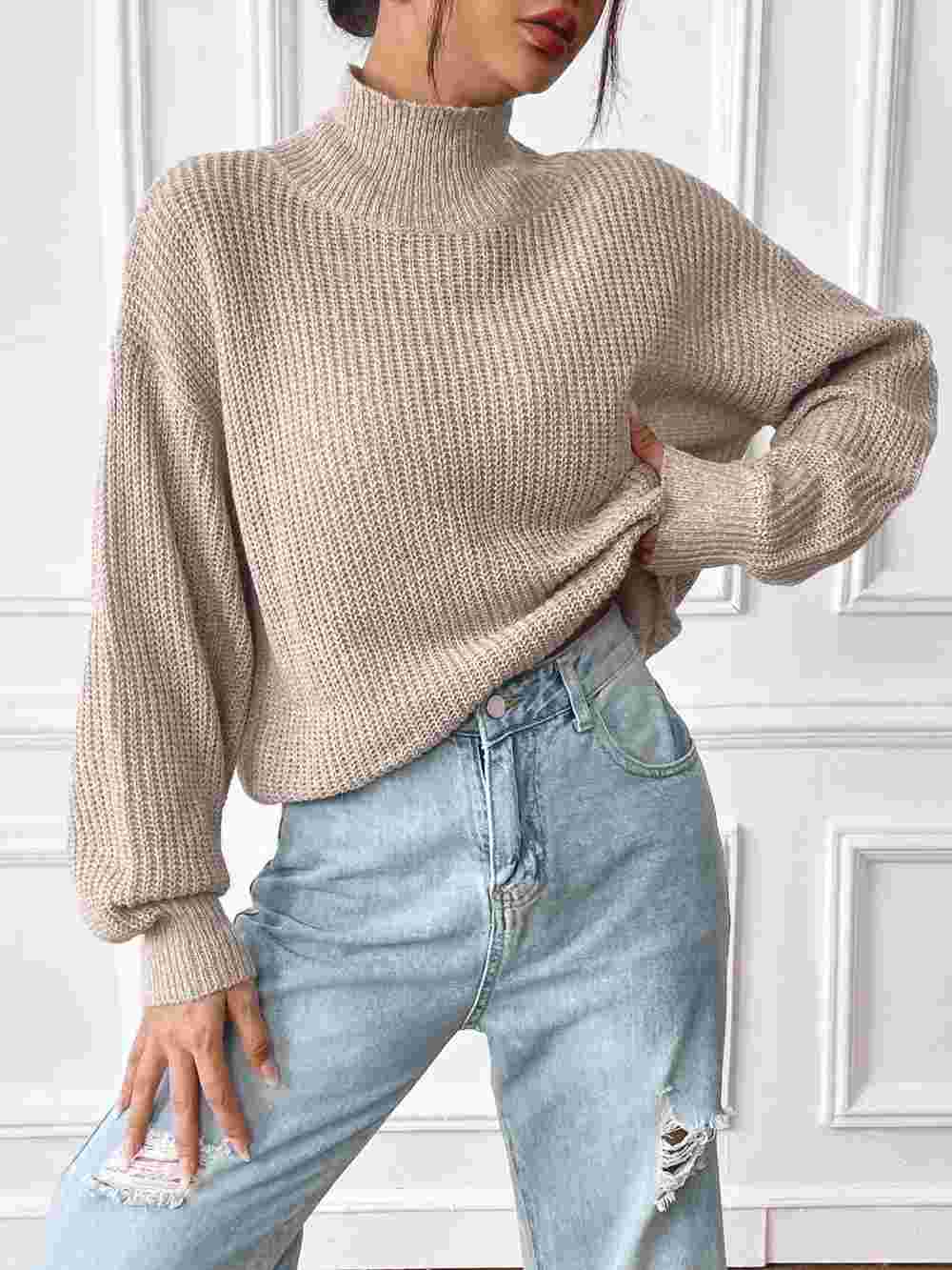 Elaine Semi High Neck Pullover Sweater with Mixed Colors