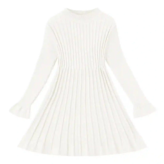 Dresses-Long Sleeve A-Line Sweater Dress for Girls-Little Girl Fall-Winter Dresses