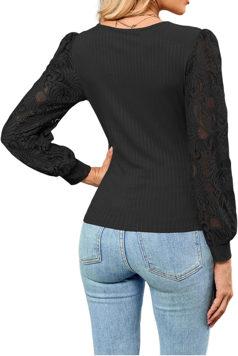 Dionelis Cross Wrap Deep V Neck Long Sleeve Tops