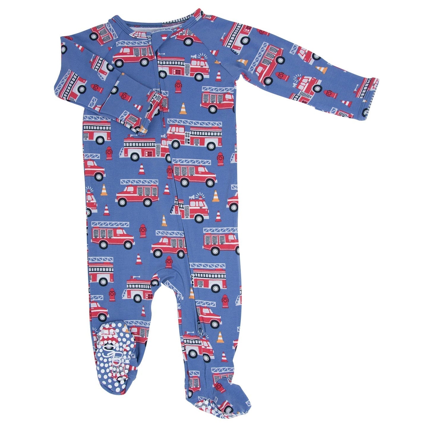 Blue Fire Truck Zipper Footie