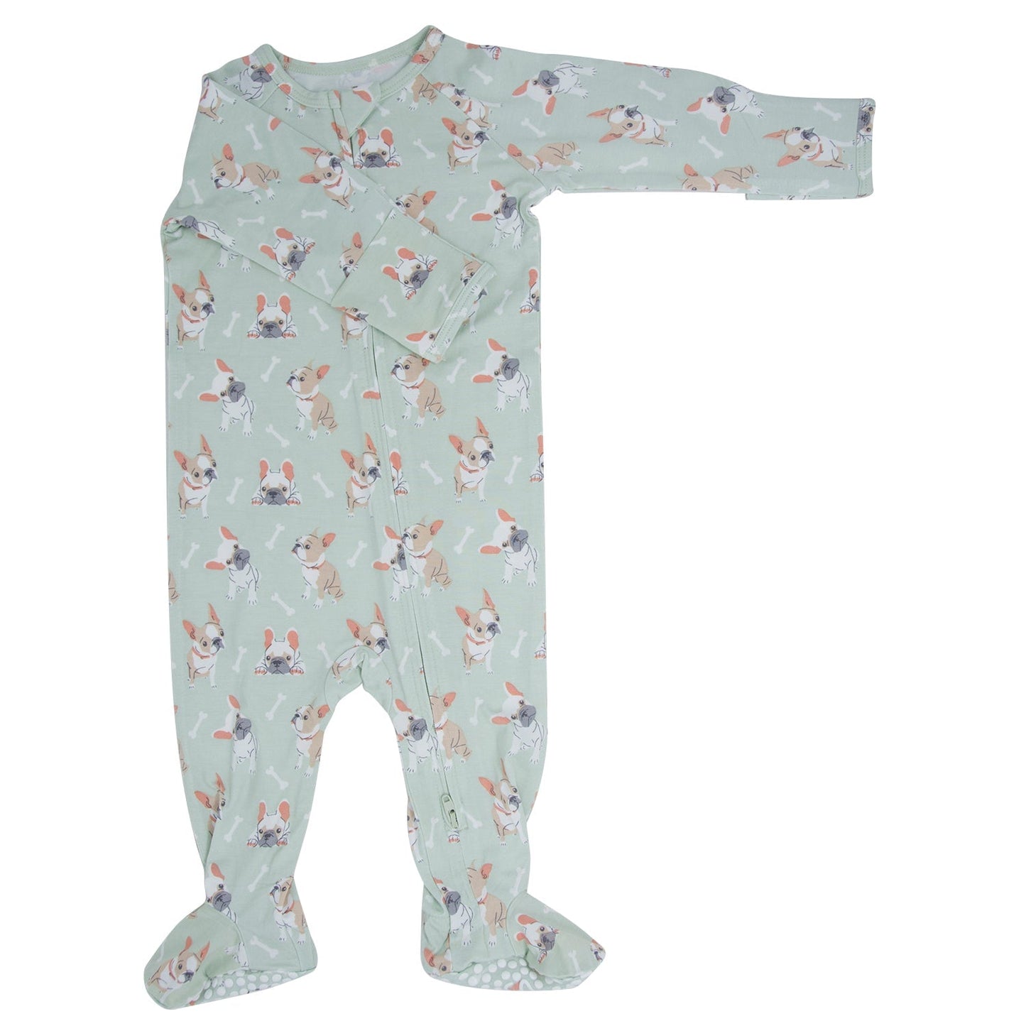 Mint Frenchie Puppy Zipper Footie